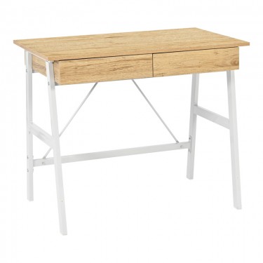 Γραφείο εργασίας Lione με συρτάρια σε oak απόχρωση με πόδι λευκό μέταλλο 90x50x75εκ Υλικό: PARTICLE BOARD - STEEL - PP 375-000008