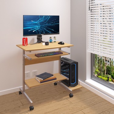 Γραφείο υπολογιστή Veronce σε φυσική απόχρωση με μεταλλικό σκελετό 89x47x71εκ Υλικό: PARTICLE BOARD - MELAMINE - METAL 375-000012