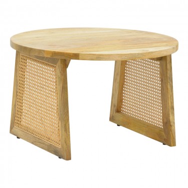 Τραπέζι Tamarind ξύλο mango-φυσικό rattan σε φυσική απόχρωση Φ65x40εκ Υλικό: Mango Wood & Natural Rattan 376-000007