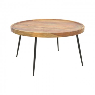 Τραπέζι σαλονιού Tavolo μασιφ ξύλο sheesham σε καρυδί απόχρωση με μαύρα μεταλλικά πόδια Φ75x39εκ Υλικό: Sheesham Wood - iron 376-000010