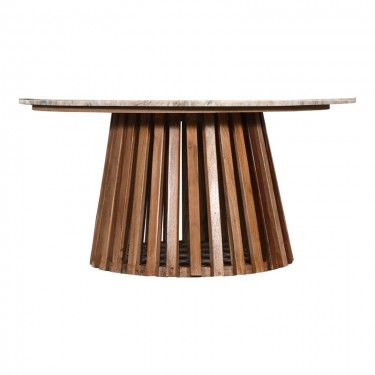 Τραπέζι σαλονιού Mable μασίφ ξύλο ακακίας σε φυσική απόχρωση και επιφάνεια μαρμάρου Φ100x45εκ Υλικό: SOLID ACACIA WOOD 379-000004