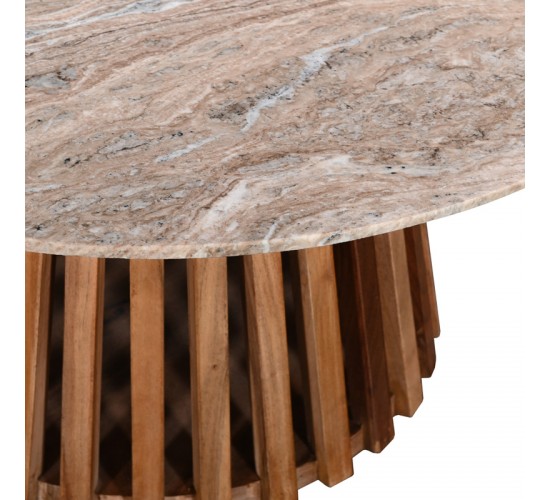 Τραπέζι σαλονιού Mable μασίφ ξύλο ακακίας σε φυσική απόχρωση και επιφάνεια μαρμάρου Φ100x45εκ Υλικό: SOLID ACACIA WOOD 379-000004