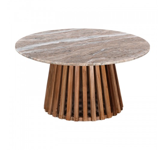 Τραπέζι σαλονιού Mable μασίφ ξύλο ακακίας σε φυσική απόχρωση και επιφάνεια μαρμάρου Φ100x45εκ Υλικό: SOLID ACACIA WOOD 379-000004