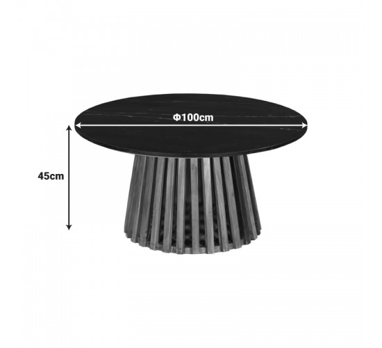 Τραπέζι σαλονιού Mable μασίφ ξύλο ακακίας σε φυσική απόχρωση και επιφάνεια μαύρου μαρμάρου Φ100x45εκ Υλικό: SOLID ACACIA WOOD 379-000005