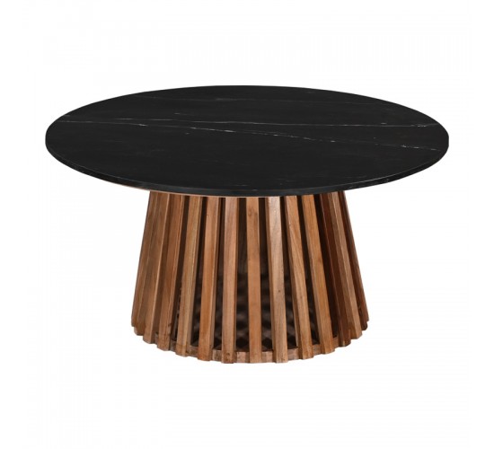 Τραπέζι σαλονιού Mable μασίφ ξύλο ακακίας σε φυσική απόχρωση και επιφάνεια μαύρου μαρμάρου Φ100x45εκ Υλικό: SOLID ACACIA WOOD 379-000005