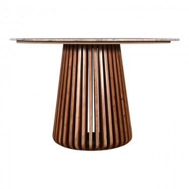 Τραπέζι Mable μασίφ ξύλο ακακίας σε φυσική απόχρωση και επιφάνεια μαρμάρου Φ120x76εκ Υλικό: SOLID ACACIA WOOD 379-000006