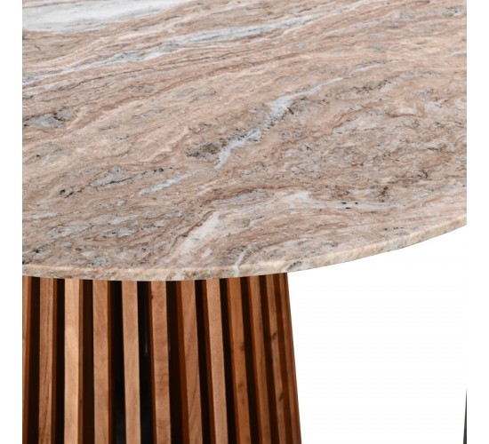 Τραπέζι Mable μασίφ ξύλο ακακίας σε φυσική απόχρωση και επιφάνεια μαρμάρου Φ120x76εκ Υλικό: SOLID ACACIA WOOD 379-000006