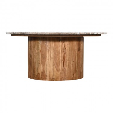 Τραπέζι σαλονιού Sergy μασίφ ξύλο ακακίας σε φυσική απόχρωση με επιφάνεια μαρμάρου Φ90x40εκ Υλικό: SOLID ACACIA WOOD - MARBLE 379-000007