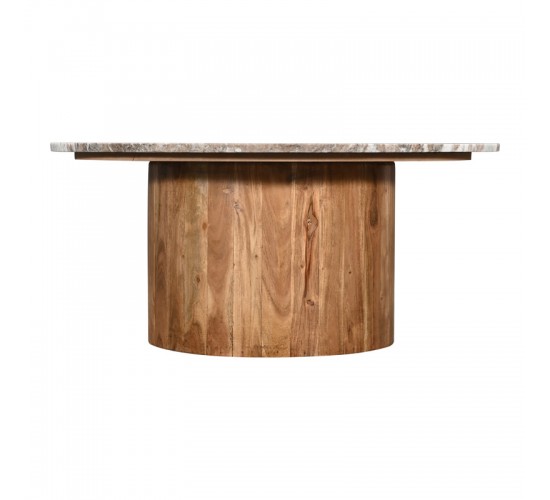 Τραπέζι σαλονιού Sergy μασίφ ξύλο ακακίας σε φυσική απόχρωση με επιφάνεια μαρμάρου Φ90x40εκ Υλικό: SOLID ACACIA WOOD - MARBLE 379-000007