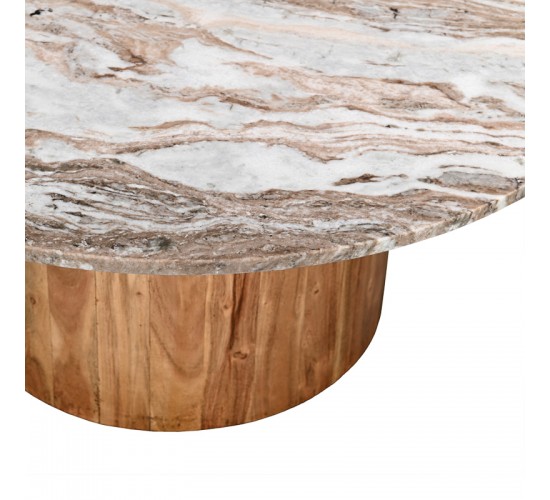 Τραπέζι σαλονιού Sergy μασίφ ξύλο ακακίας σε φυσική απόχρωση με επιφάνεια μαρμάρου Φ90x40εκ Υλικό: SOLID ACACIA WOOD - MARBLE 379-000007
