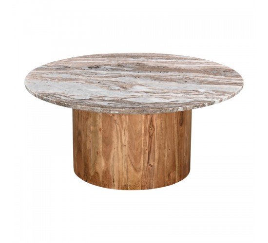 Τραπέζι σαλονιού Sergy μασίφ ξύλο ακακίας σε φυσική απόχρωση με επιφάνεια μαρμάρου Φ90x40εκ Υλικό: SOLID ACACIA WOOD - MARBLE 379-000007