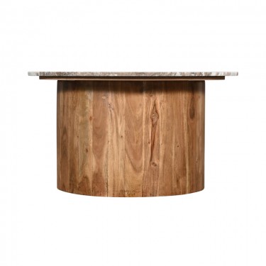 Τραπέζι σαλονιού Sergy μασίφ ξύλο ακακίας σε φυσική απόχρωση με επιφάνεια μαρμάρου Φ70x35εκ Υλικό: SOLID ACACIA WOOD - MARBLE 379-000008