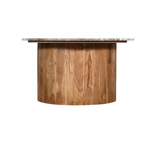 Τραπέζι σαλονιού Sergy μασίφ ξύλο ακακίας σε φυσική απόχρωση με επιφάνεια μαρμάρου Φ70x35εκ Υλικό: SOLID ACACIA WOOD - MARBLE 379-000008