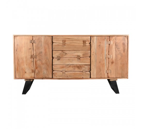 Μπουφές Leontina μασίφ ξύλο ακακίας σε φυσική απόχρωση με πόδι μαύρο μέταλλο 150x45x86εκ Υλικό: SOLID ACACIA WOOD - IRON 379-000009