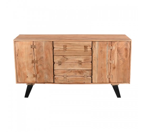 Μπουφές Leontina μασίφ ξύλο ακακίας σε φυσική απόχρωση με πόδι μαύρο μέταλλο 150x45x86εκ Υλικό: SOLID ACACIA WOOD - IRON 379-000009