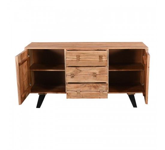 Μπουφές Leontina μασίφ ξύλο ακακίας σε φυσική απόχρωση με πόδι μαύρο μέταλλο 150x45x86εκ Υλικό: SOLID ACACIA WOOD - IRON 379-000009