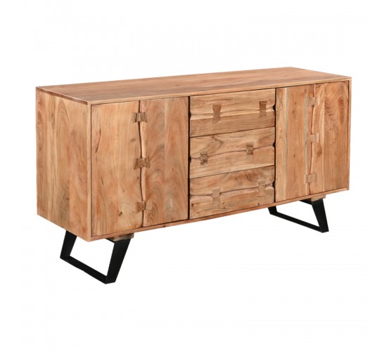Μπουφές Leontina μασίφ ξύλο ακακίας σε φυσική απόχρωση με πόδι μαύρο μέταλλο 150x45x86εκ Υλικό: SOLID ACACIA WOOD - IRON 379-000009
