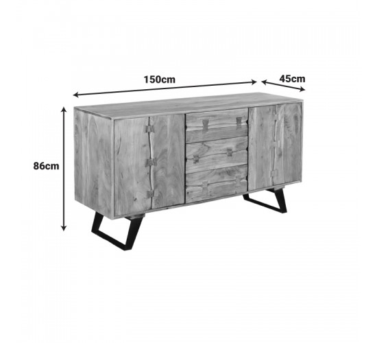 Μπουφές Leontina μασίφ ξύλο ακακίας σε φυσική απόχρωση με πόδι μαύρο μέταλλο 150x45x86εκ Υλικό: SOLID ACACIA WOOD - IRON 379-000009