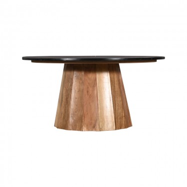Τραπέζι σαλονιού Ezerdian μασίφ ξύλο ακακίας σε φυσική απόχρωση με επιφάνεια μαύρου μαρμάρου Φ90x45εκ Υλικό: SOLID ACACIA WOOD - MARBLE 379-000011