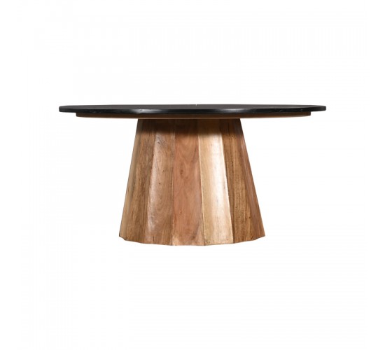 Τραπέζι σαλονιού Ezerdian μασίφ ξύλο ακακίας σε φυσική απόχρωση με επιφάνεια μαύρου μαρμάρου Φ90x45εκ Υλικό: SOLID ACACIA WOOD - MARBLE 379-000011