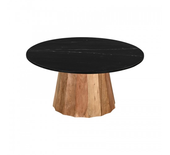 Τραπέζι σαλονιού Ezerdian μασίφ ξύλο ακακίας σε φυσική απόχρωση με επιφάνεια μαύρου μαρμάρου Φ90x45εκ Υλικό: SOLID ACACIA WOOD - MARBLE 379-000011