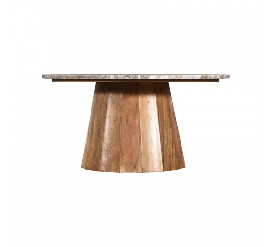 Τραπέζι σαλονιού Ezerdian μασίφ ξύλο ακακίας σε φυσική απόχρωση με επιφάνεια μαρμάρου Φ90x45εκ Υλικό: SOLID ACACIA WOOD - MARBLE 379-000012