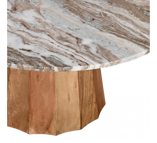 Τραπέζι σαλονιού Ezerdian μασίφ ξύλο ακακίας σε φυσική απόχρωση με επιφάνεια μαρμάρου Φ90x45εκ Υλικό: SOLID ACACIA WOOD - MARBLE 379-000012