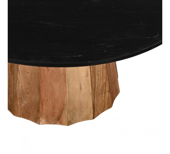 Τραπέζι Ezerdian μασίφ ξύλο ακακίας σε φυσική απόχρωση με επιφάνεια μαύρου μαρμάρου Φ120x76εκ Υλικό: SOLID ACACIA WOOD - MARBLE 379-000013