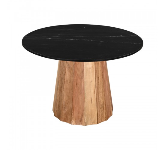 Τραπέζι Ezerdian μασίφ ξύλο ακακίας σε φυσική απόχρωση με επιφάνεια μαύρου μαρμάρου Φ120x76εκ Υλικό: SOLID ACACIA WOOD - MARBLE 379-000013