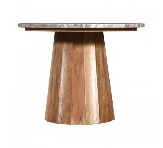 Τραπέζι Ezerdian μασίφ ξύλο ακακίας σε φυσική απόχρωση με επιφάνεια μαρμάρου Φ120x76εκ Υλικό: SOLID ACACIA WOOD - MARBLE 379-000014