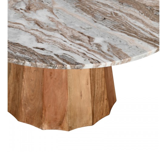 Τραπέζι Ezerdian μασίφ ξύλο ακακίας σε φυσική απόχρωση με επιφάνεια μαρμάρου Φ120x76εκ Υλικό: SOLID ACACIA WOOD - MARBLE 379-000014