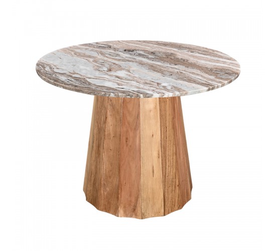 Τραπέζι Ezerdian μασίφ ξύλο ακακίας σε φυσική απόχρωση με επιφάνεια μαρμάρου Φ120x76εκ Υλικό: SOLID ACACIA WOOD - MARBLE 379-000014