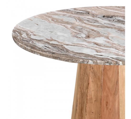 Τραπέζι Ezerdian μασίφ ξύλο ακακίας σε φυσική απόχρωση με επιφάνεια μαρμάρου Φ150x76εκ Υλικό: SOLID ACACIA WOOD - MARBLE 379-000015