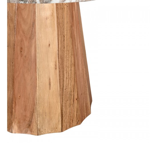 Τραπέζι Ezerdian μασίφ ξύλο ακακίας σε φυσική απόχρωση με επιφάνεια μαρμάρου Φ150x76εκ Υλικό: SOLID ACACIA WOOD - MARBLE 379-000015