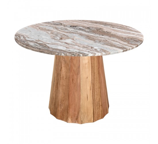 Τραπέζι Ezerdian μασίφ ξύλο ακακίας σε φυσική απόχρωση με επιφάνεια μαρμάρου Φ150x76εκ Υλικό: SOLID ACACIA WOOD - MARBLE 379-000015