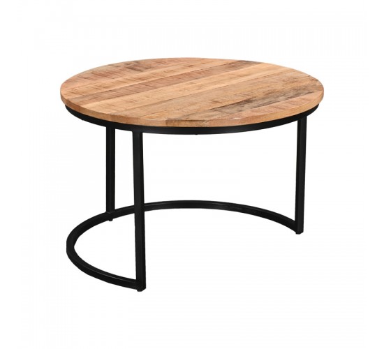 Τραπέζι σαλονιού Frina σετ 3τεμ mango ξύλο σε φυσική απόχρωση με πόδι μαύρο μέταλλο Υλικό: MANGO WOOD - METAL 379-000016