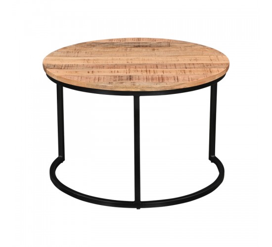 Τραπέζι σαλονιού Frina σετ 3τεμ mango ξύλο σε φυσική απόχρωση με πόδι μαύρο μέταλλο Υλικό: MANGO WOOD - METAL 379-000016