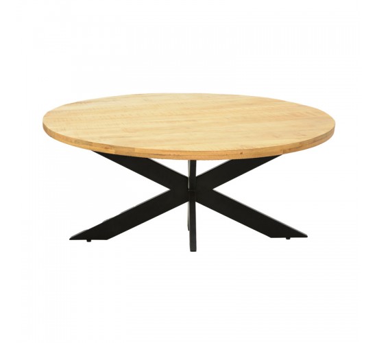 Τραπέζι Royalty I μασίφ ξύλο mango 4εκ σε φυσική απόχρωση-πόδι μεταλλικό μαύρο Φ130x77εκ Υλικό: SOLID MANGO WOOD - METAL 379-000028