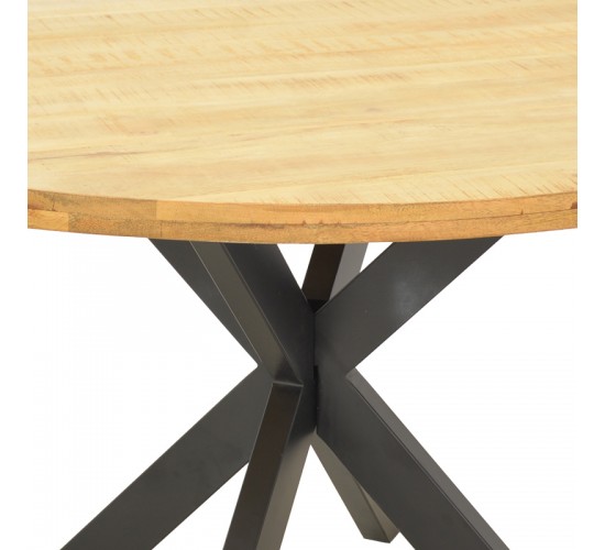 Τραπέζι Royalty I μασίφ ξύλο mango 4εκ σε φυσική απόχρωση-πόδι μεταλλικό μαύρο Φ130x77εκ Υλικό: SOLID MANGO WOOD - METAL 379-000028