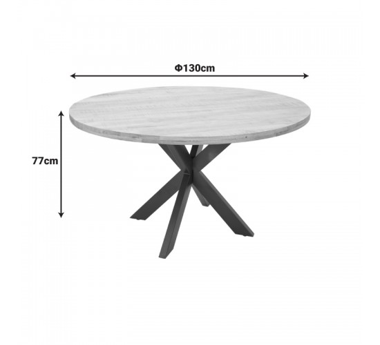 Τραπέζι Royalty I μασίφ ξύλο mango 4εκ σε φυσική απόχρωση-πόδι μεταλλικό μαύρο Φ130x77εκ Υλικό: SOLID MANGO WOOD - METAL 379-000028