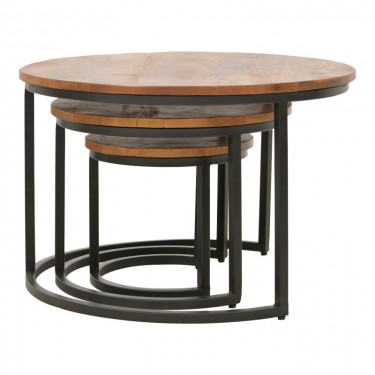 Τραπέζι σαλονιού Frina σετ 3τεμ mango ξύλο σε καρυδί απόχρωση με πόδι μαύρο μέταλλο Υλικό: MANGO WOOD - METAL 379-000030