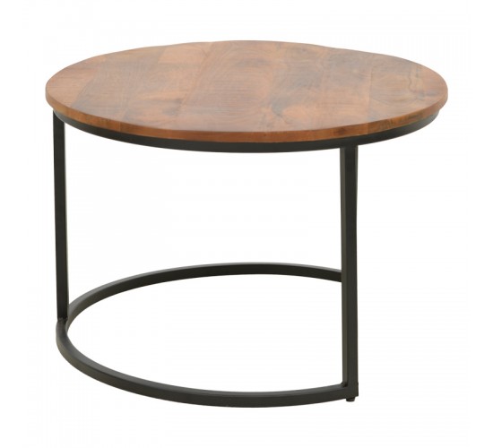 Τραπέζι σαλονιού Frina σετ 3τεμ mango ξύλο σε καρυδί απόχρωση με πόδι μαύρο μέταλλο Υλικό: MANGO WOOD - METAL 379-000030