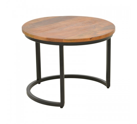 Τραπέζι σαλονιού Frina σετ 3τεμ mango ξύλο σε καρυδί απόχρωση με πόδι μαύρο μέταλλο Υλικό: MANGO WOOD - METAL 379-000030