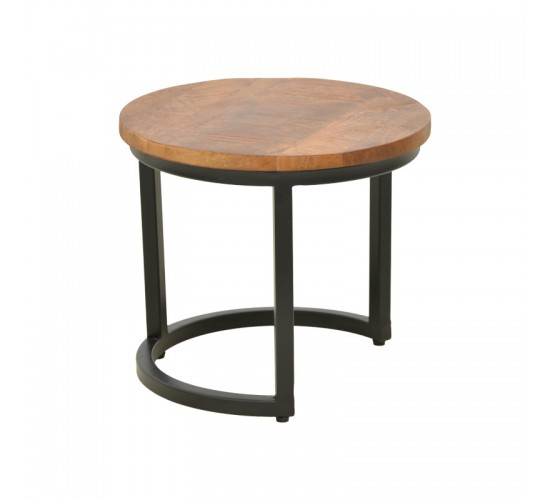 Τραπέζι σαλονιού Frina σετ 3τεμ mango ξύλο σε καρυδί απόχρωση με πόδι μαύρο μέταλλο Υλικό: MANGO WOOD - METAL 379-000030