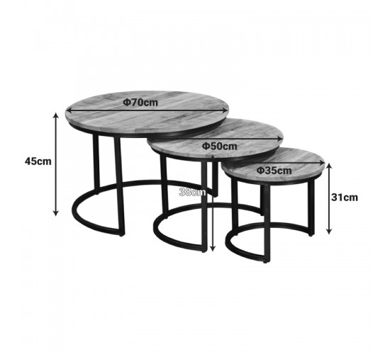 Τραπέζι σαλονιού Frina σετ 3τεμ mango ξύλο σε καρυδί απόχρωση με πόδι μαύρο μέταλλο Υλικό: MANGO WOOD - METAL 379-000030