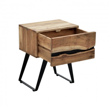 Κομοδίνο Imena μασίφ ξύλο Acacia σε φυσικό απόχρωση με μαύρα μεταλλικά πόδια 45x35x56εκ Υλικό: SOLID WOOD - METAL 379-000031