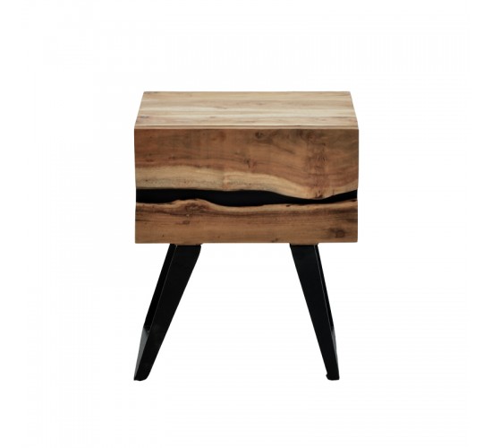Κομοδίνο Imena μασίφ ξύλο Acacia σε φυσικό απόχρωση με μαύρα μεταλλικά πόδια 45x35x56εκ Υλικό: SOLID WOOD - METAL 379-000031