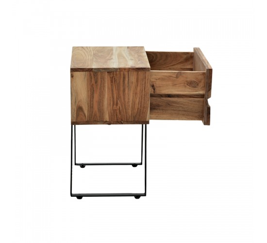 Κομοδίνο Imena μασίφ ξύλο Acacia σε φυσικό απόχρωση με μαύρα μεταλλικά πόδια 45x35x56εκ Υλικό: SOLID WOOD - METAL 379-000031