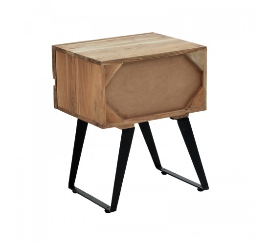 Κομοδίνο Imena μασίφ ξύλο Acacia σε φυσικό απόχρωση με μαύρα μεταλλικά πόδια 45x35x56εκ Υλικό: SOLID WOOD - METAL 379-000031