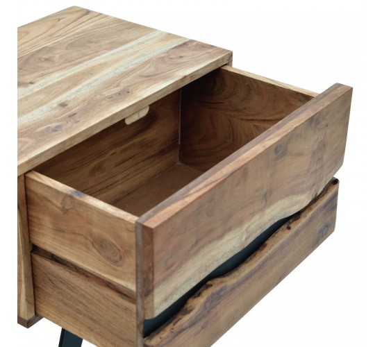 Κομοδίνο Imena μασίφ ξύλο Acacia σε φυσικό απόχρωση με μαύρα μεταλλικά πόδια 45x35x56εκ Υλικό: SOLID WOOD - METAL 379-000031